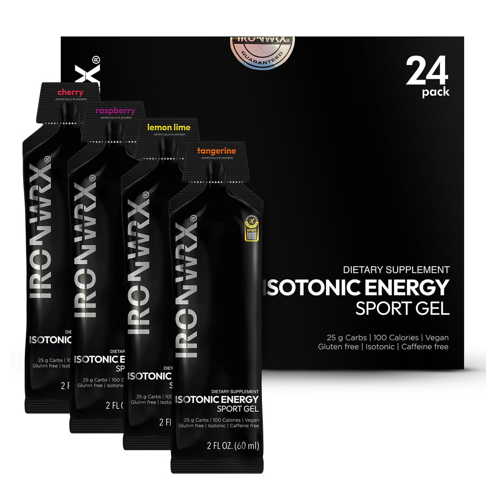 IRONWRX Isotonic Energy Gels Raspberry 24-pack keeps you fueled on long runs.