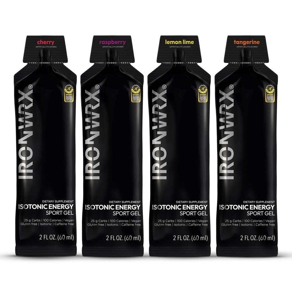IRONWRX Isotonic Energy Gels Tangerine 24-pack keeps you hydrated and energized.