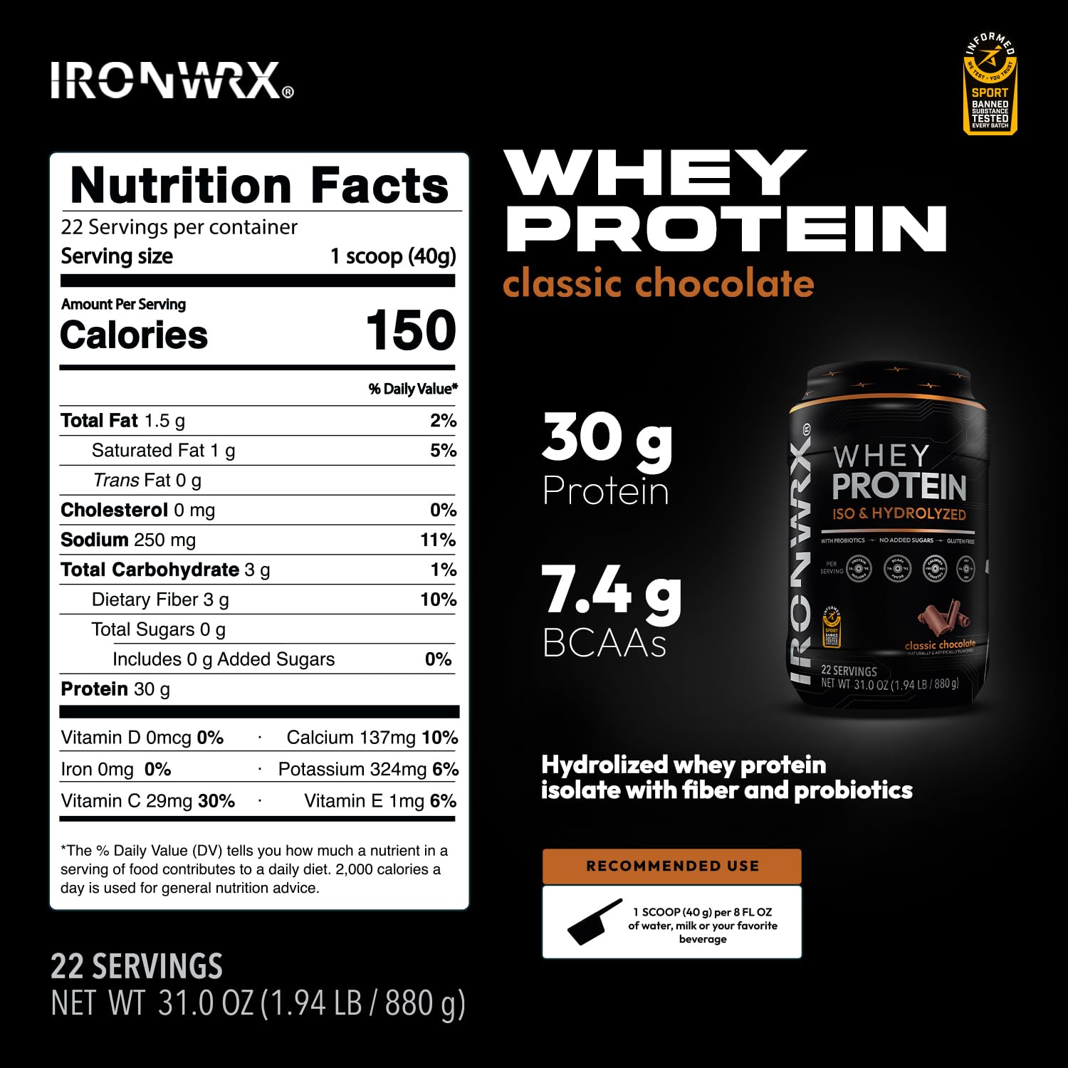 IRONWRX post-workout shake on gym bench ready to drink