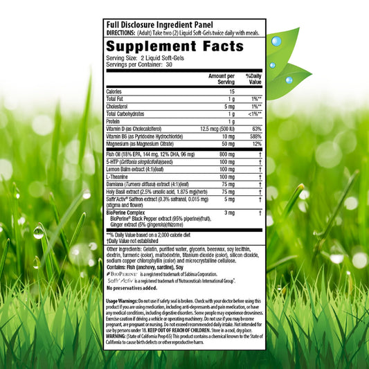 Close-up of Irwin Naturals 5-HTP Extra softgels for easy daily intake.