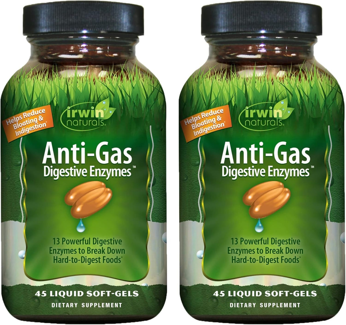 Irwin Naturals Anti-Gas Digestive Enzymes bottle supports digestion after meals