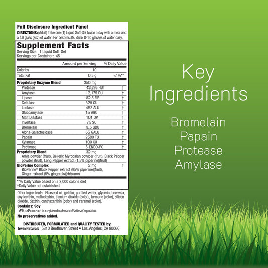 Irwin Naturals Anti-Gas Soft-Gels close-up shows easy-to-swallow form with enhanced absorption