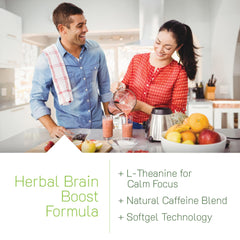 Irwin Naturals Brain Awake label details showcase natural ingredients for focus.