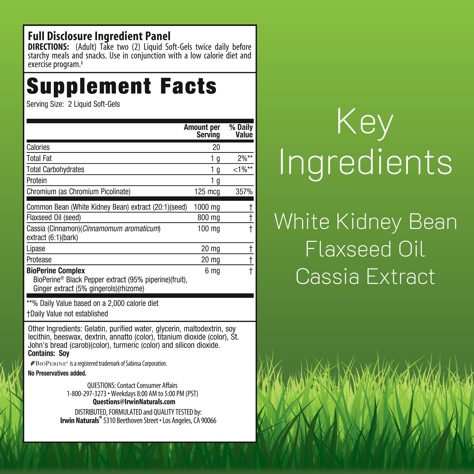 Irwin Naturals Carb Blocker bottle back label highlights ingredients and usage guidance