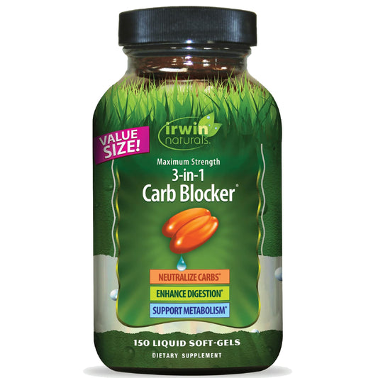 Irwin Naturals Carb Blocker bottle front view shows product and branding for carb management