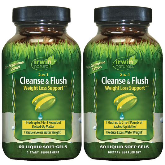 Irwin Naturals 2-in-1 Cleanse and Flush bottle front view for daily support