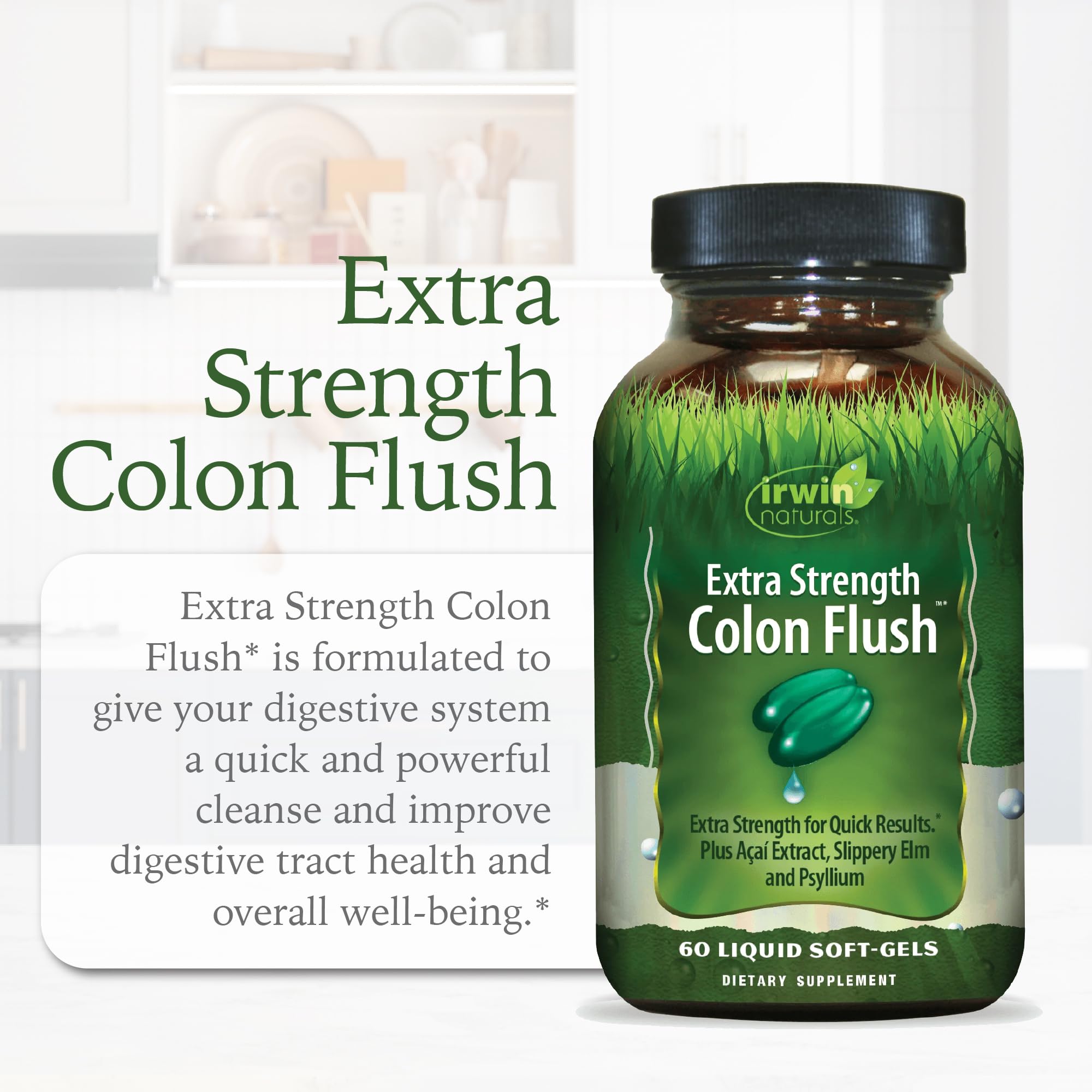 Irwin Naturals Colon Flush label detail highlighting branding and ingredients