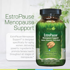 Irwin Naturals EstroPause key ingredients highlighted for bone, nerve, and overall comfort