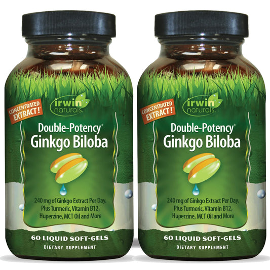 Irwin Naturals Ginkgo Biloba bottle for daily focus support.
