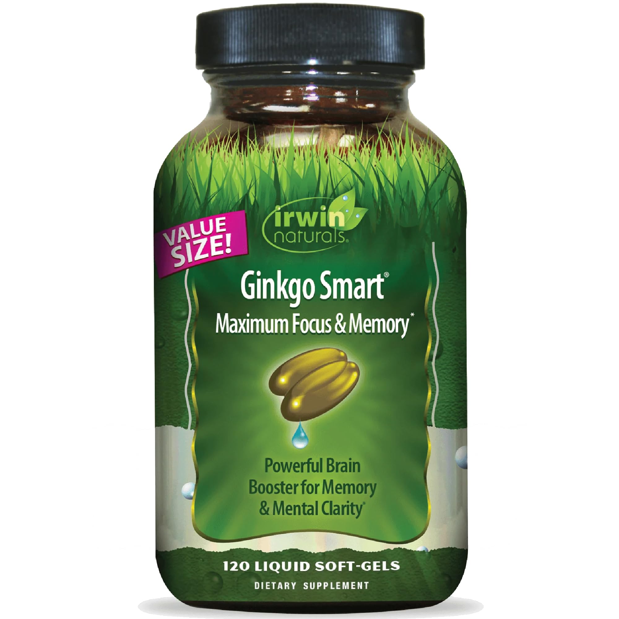 Irwin Naturals Ginkgo Smart bottle front promoting brain support and clarity