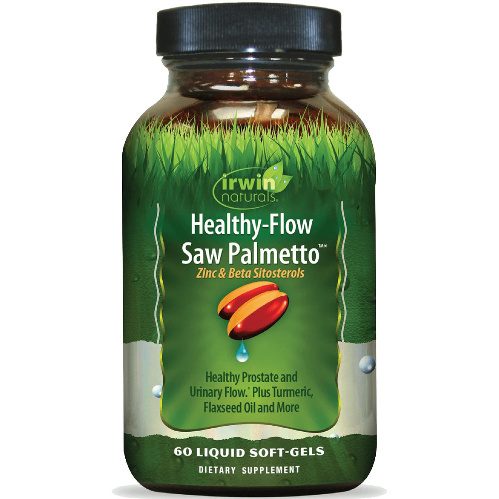 Irwin Naturals Healthy-Flow Saw Palmetto bottle promotes urinary comfort and prostate support.