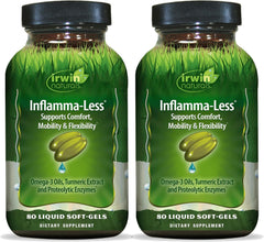 Irwin Naturals Inflamma-Less bottle label featuring Boswellia and turmeric blend for joint support.