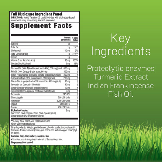 Irwin Naturals Inflamma-Less soft-gels close-up showing easy-to-swallow capsules for daily use.