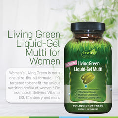 Irwin Naturals Living Green Liquid-Gel Multi for Women ingredients blend closeup.