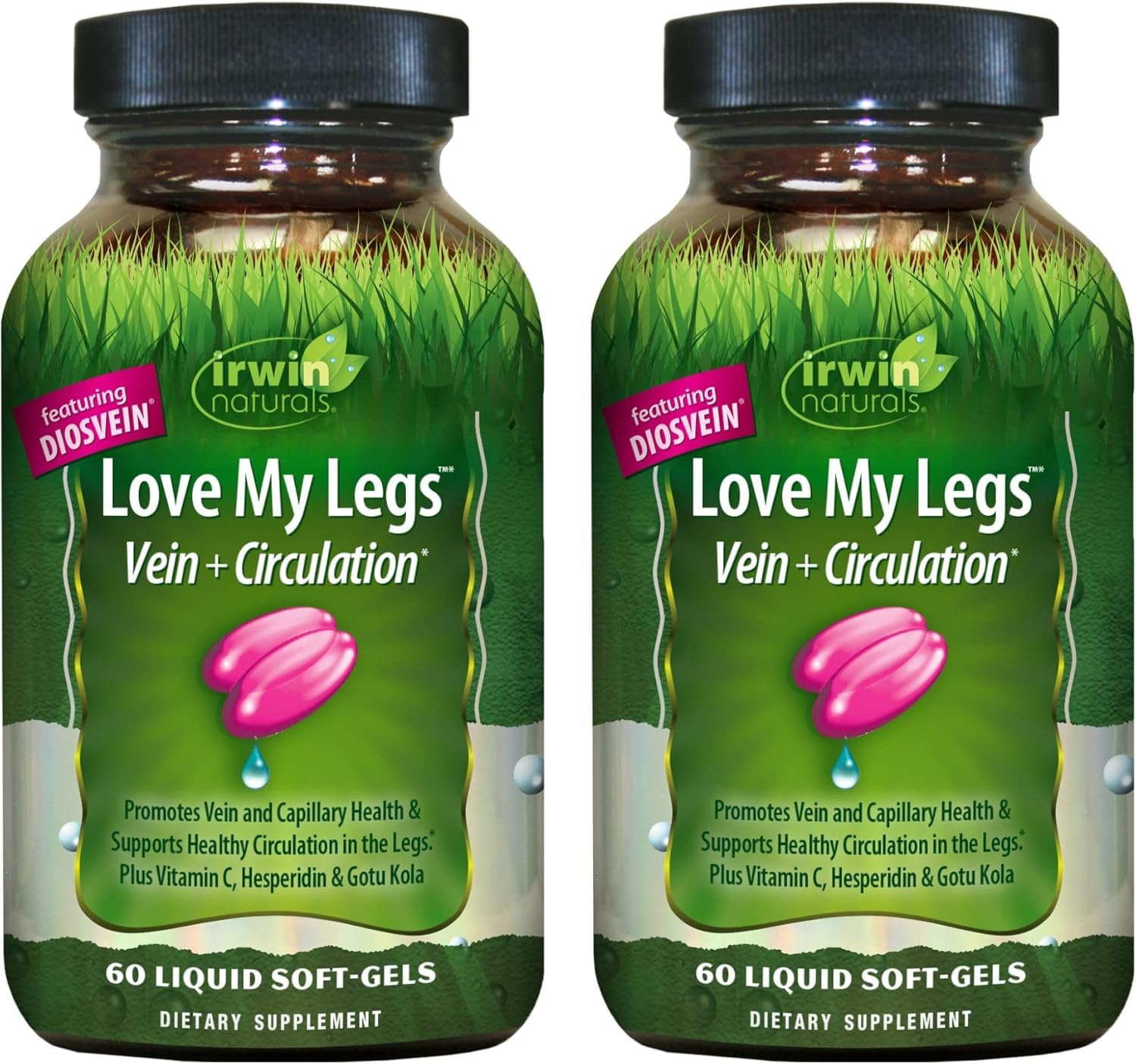Irwin Naturals Love My Legs bottle promotes leg health with an easy-to-use package.