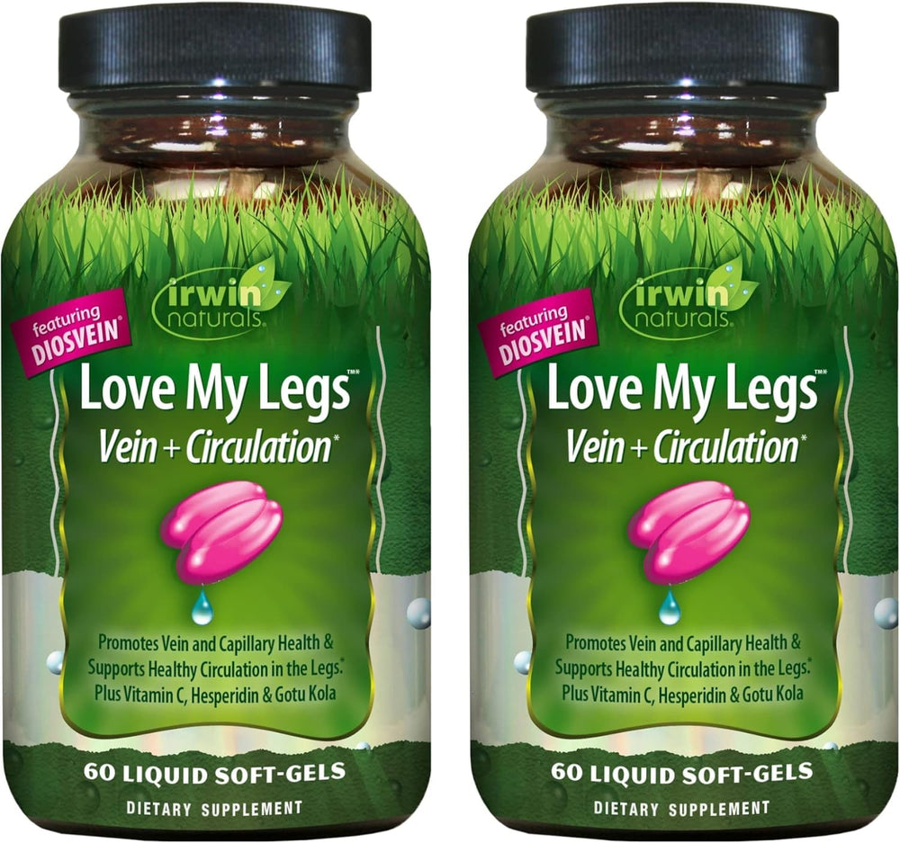 Irwin Naturals Love My Legs bottle promotes leg health with an easy-to-use package.