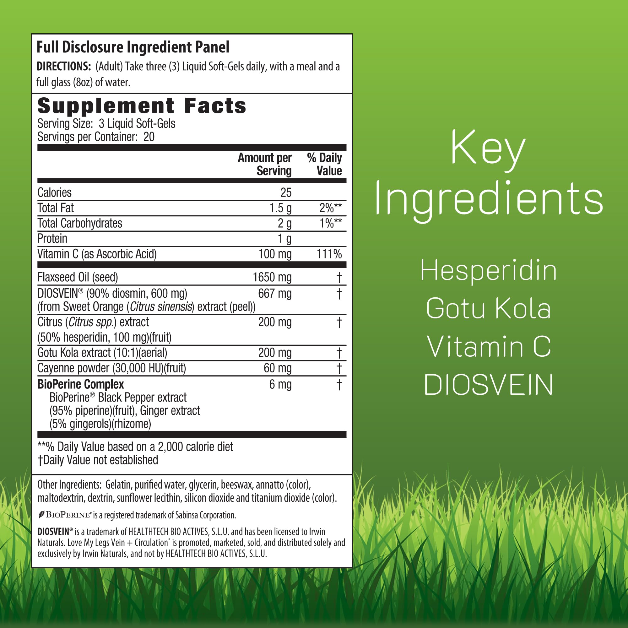 Irwin Naturals Love My Legs packaging label highlights targeted leg health formula.