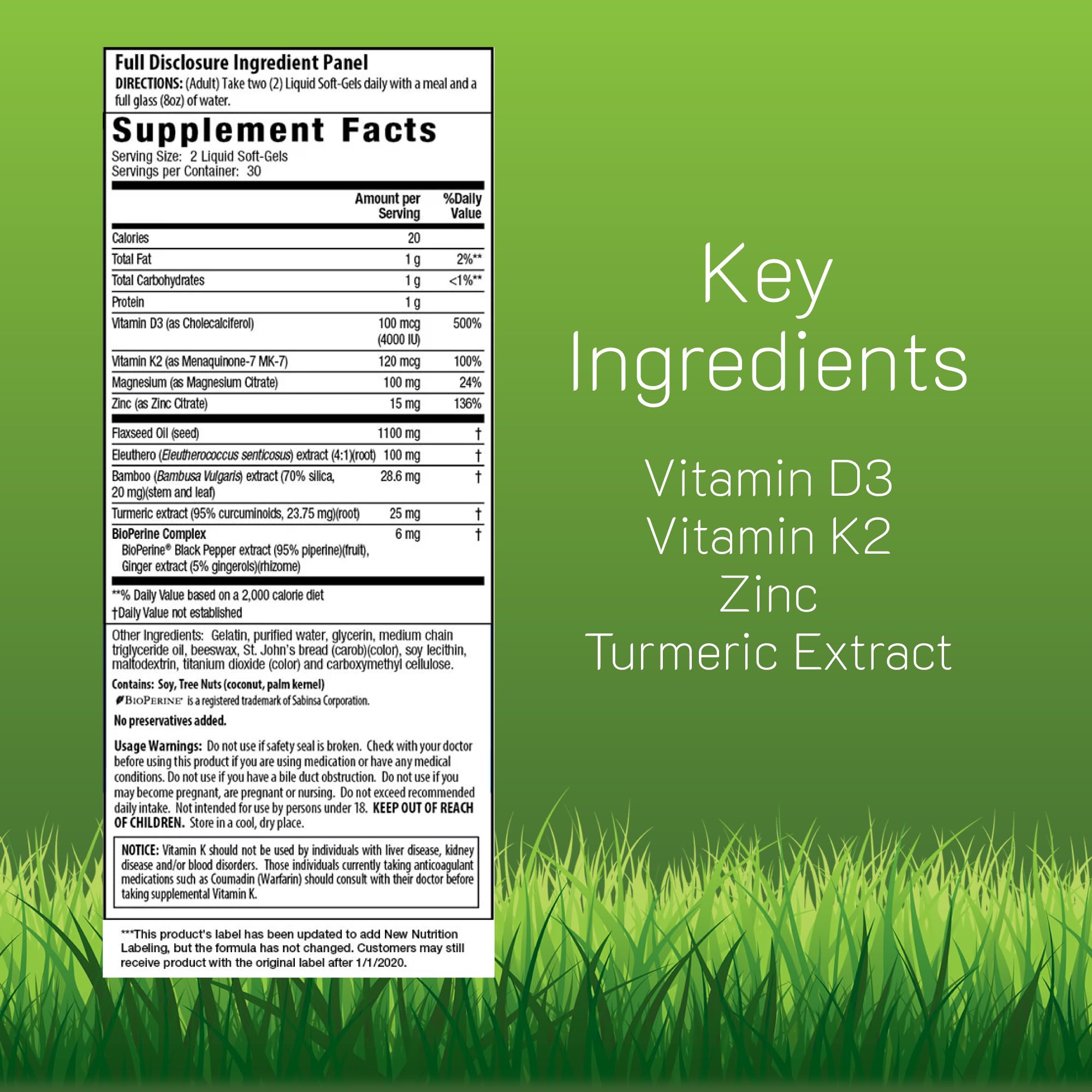 Close-up of Irwin Naturals Mega D3 K2 Turmeric capsules with a glossy finish.