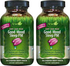Irwin Naturals Melatonin Plus 5-HTP & Rhodiola bottle for calm evenings.