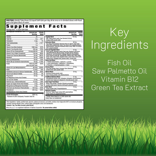 Irwin Naturals Men's Living Green Liquid-Gel front label communicates targeted adrenal and brain support