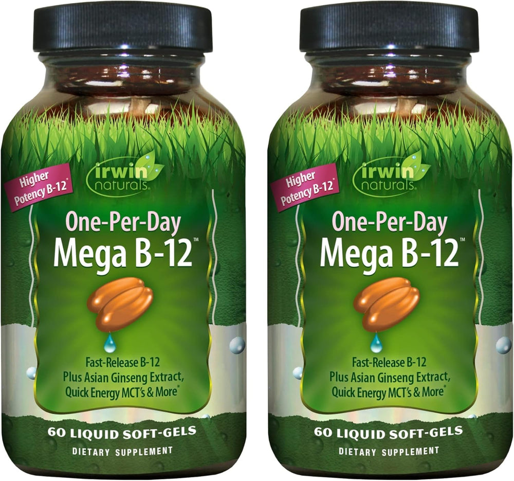 Irwin Naturals One-Per-Day Mega B-12 bottle with high-potency methylcobalamin.