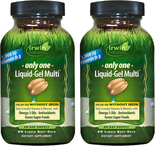 Irwin Naturals Only One iron-free bottle front for convenient daily nutrition