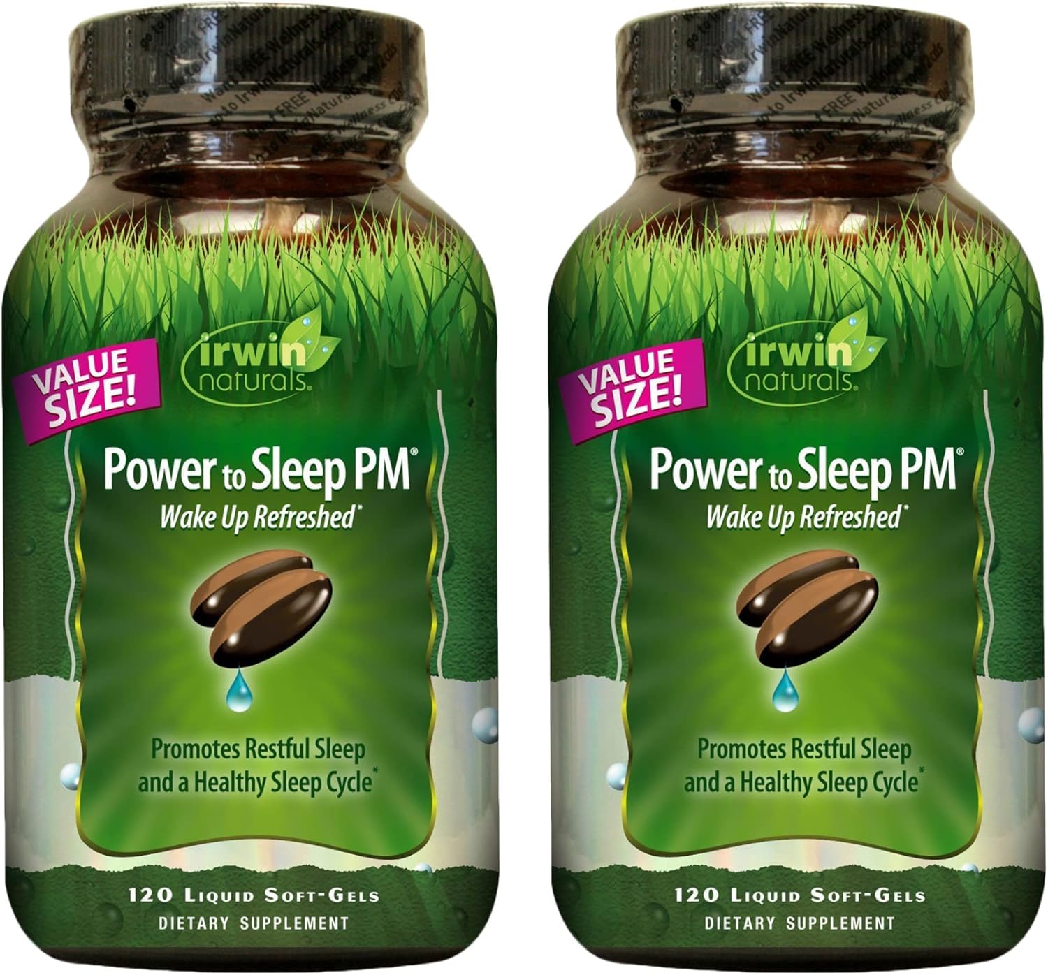 Irwin Naturals Power to Sleep PM bottle front showing branding for bedtime support