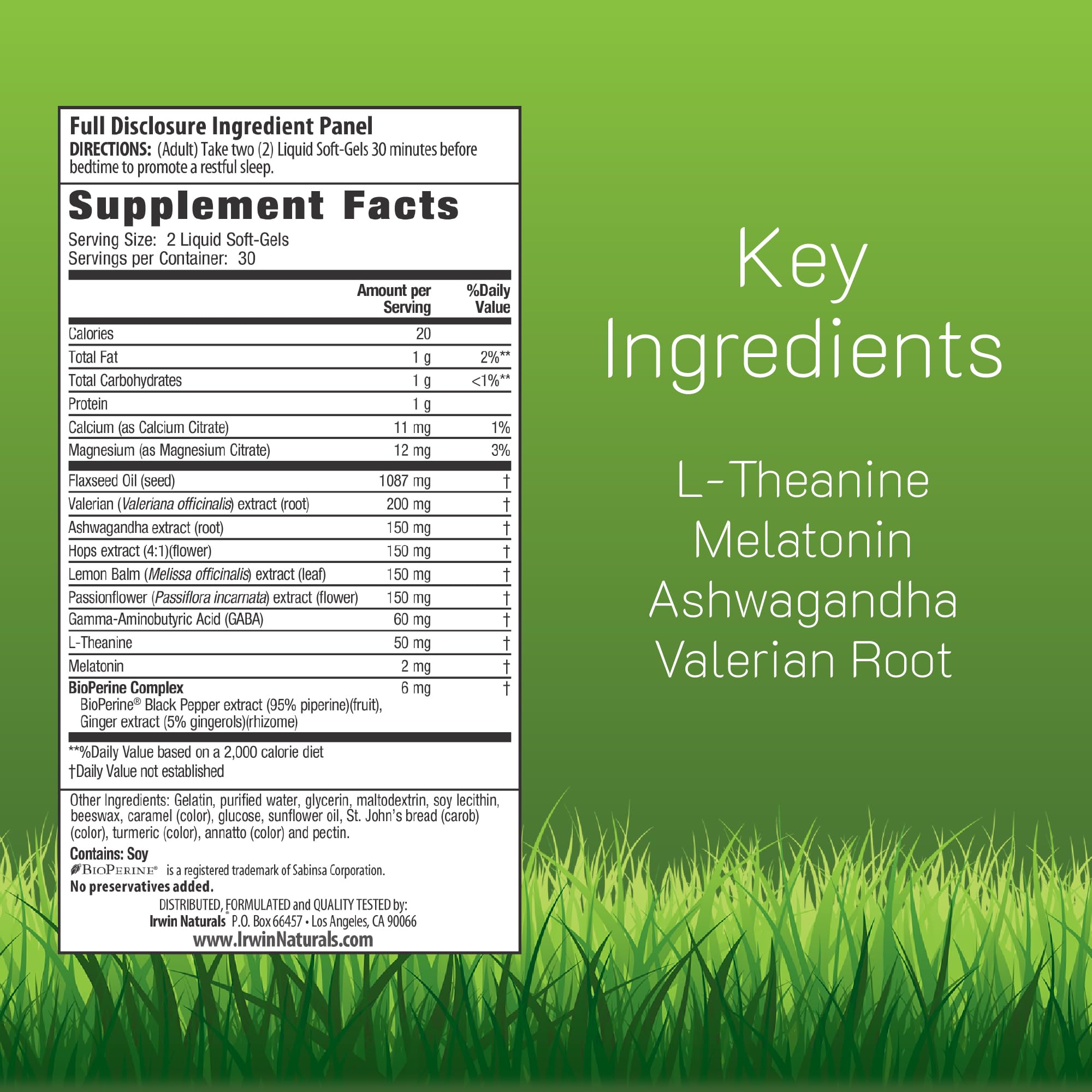 Irwin Naturals Power to Sleep PM label highlights melatonin and calming herbs