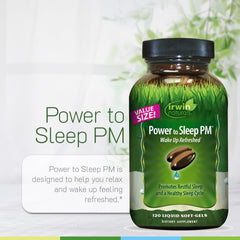 Irwin Naturals Power to Sleep PM melatonin close-up with calming ingredients