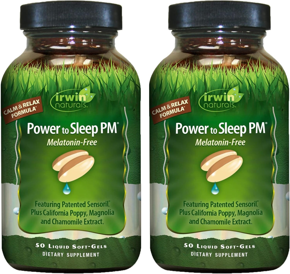 Irwin Naturals Power to Sleep PM bottle melatonin-free for calm nights