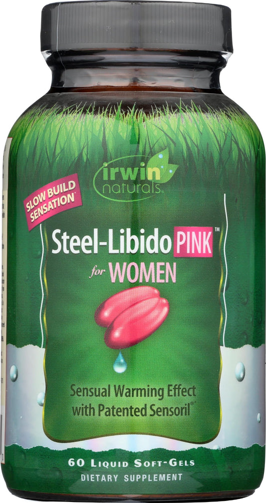 Irwin Naturals Steel Libido Pink for Women bottle for daily energy support