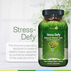 Irwin Naturals Stress-Defy setup with vitamins supports mood.