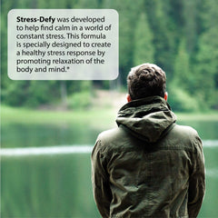 Irwin Naturals Stress-Defy softgels close-up for daily stress support.