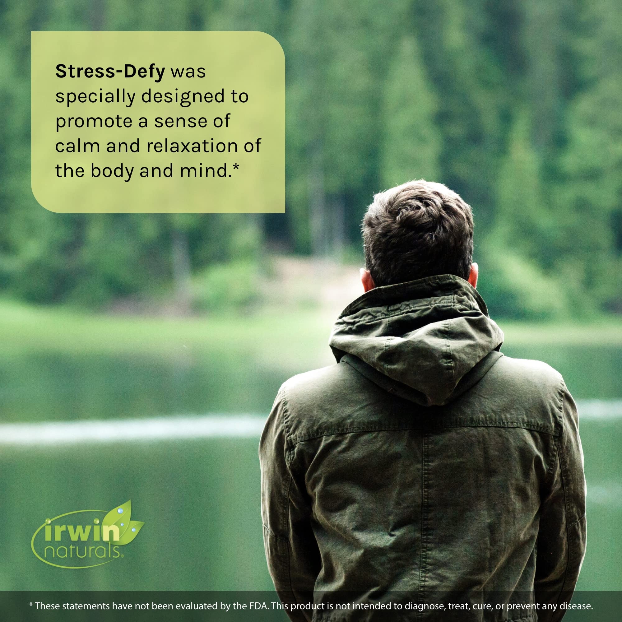 Soft-gel capsules from Irwin Naturals Stress-Defy for easy swallowing.