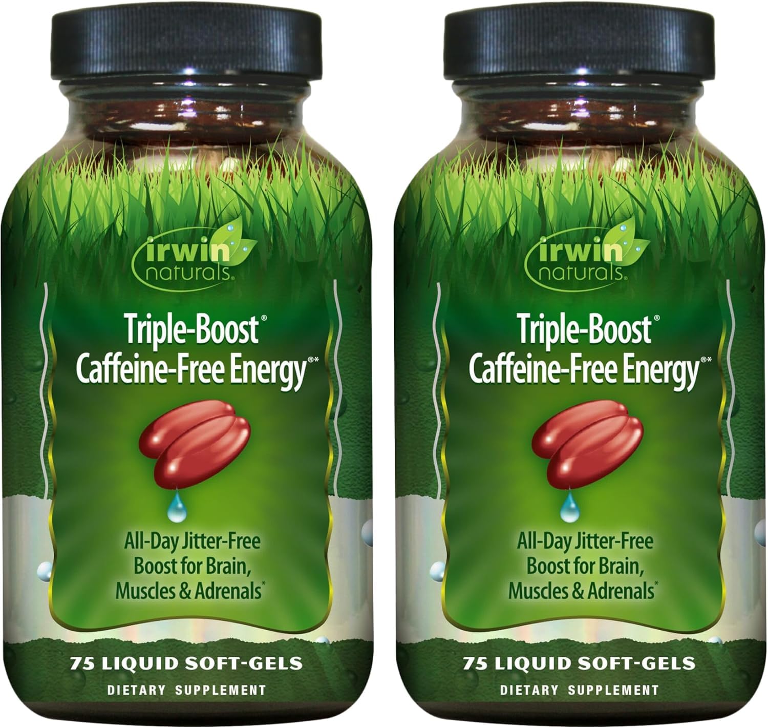 Irwin Naturals Triple Boost energy bottle on shelf for all-day energy.