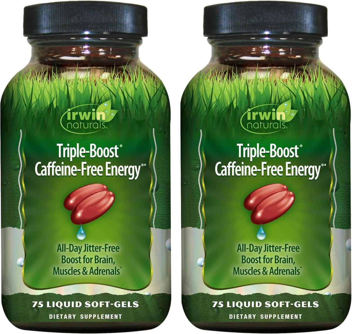 Irwin Naturals Triple Boost energy bottle on shelf for all-day energy.