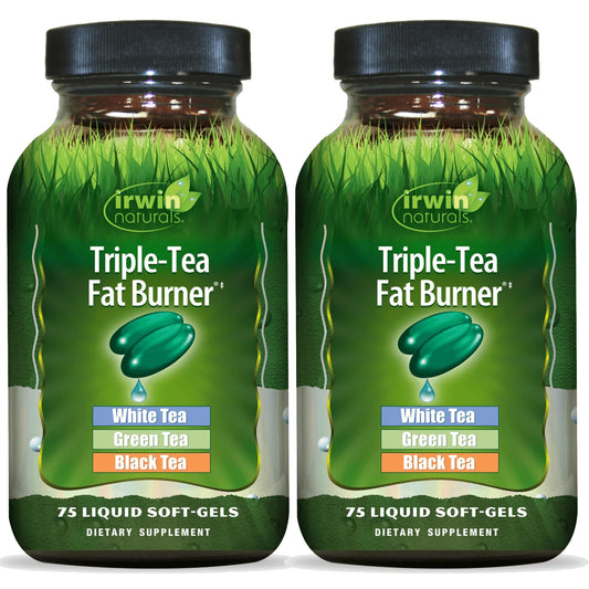 Irwin Naturals Triple-Tea Fat Burner bottle signaling daily energy support