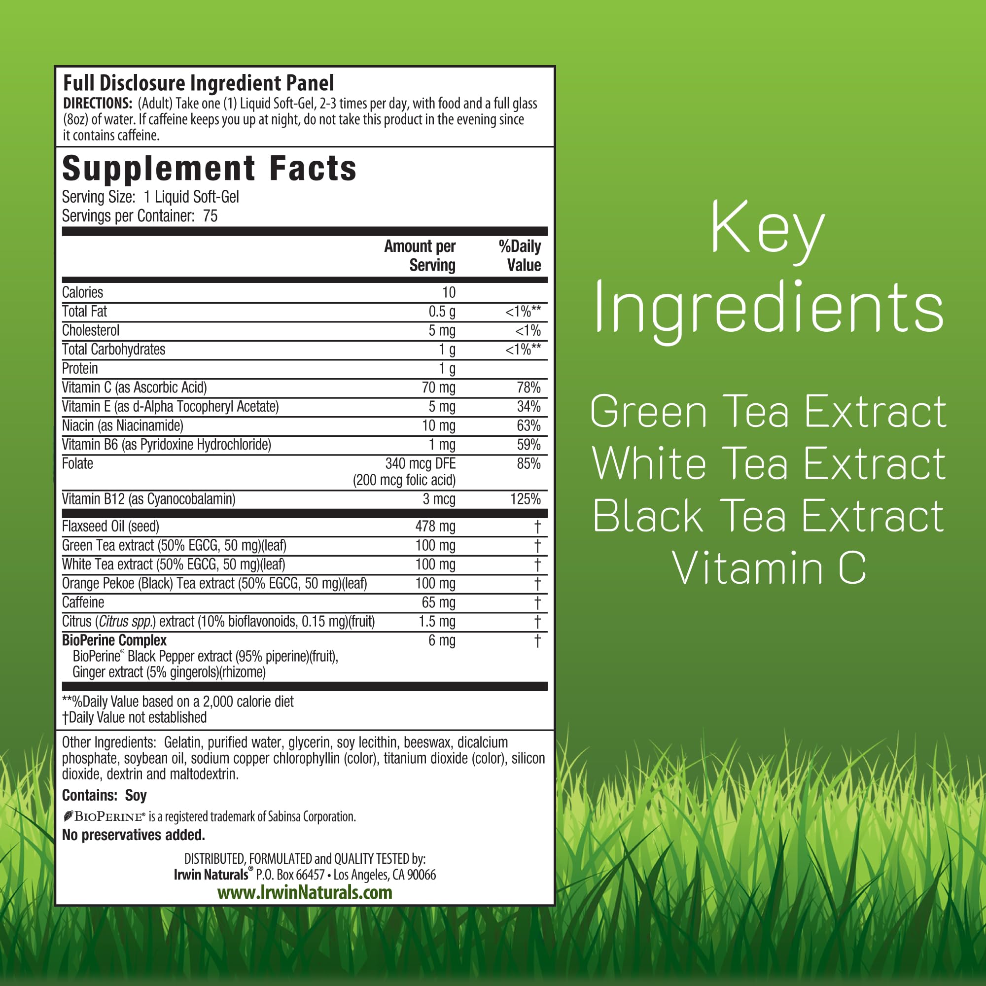 Irwin Naturals Triple-Tea Fat Burner soft-gels close-up for easy swallowing