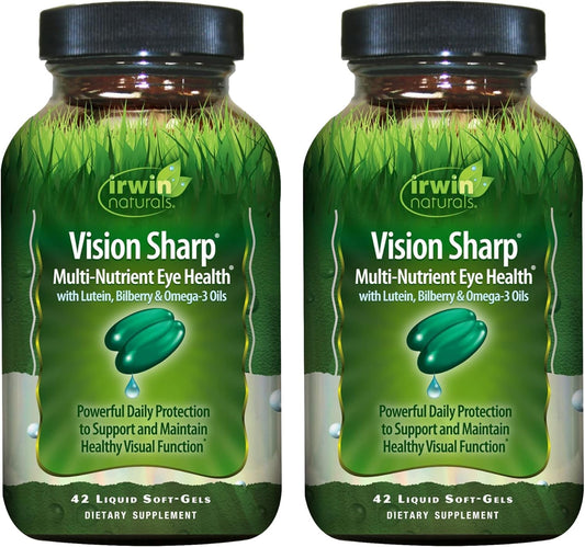 Irwin Naturals Vision Sharp bottle front view showing packaging for eye health support