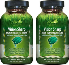 Irwin Naturals Vision Sharp bottle front view showing packaging for eye health support