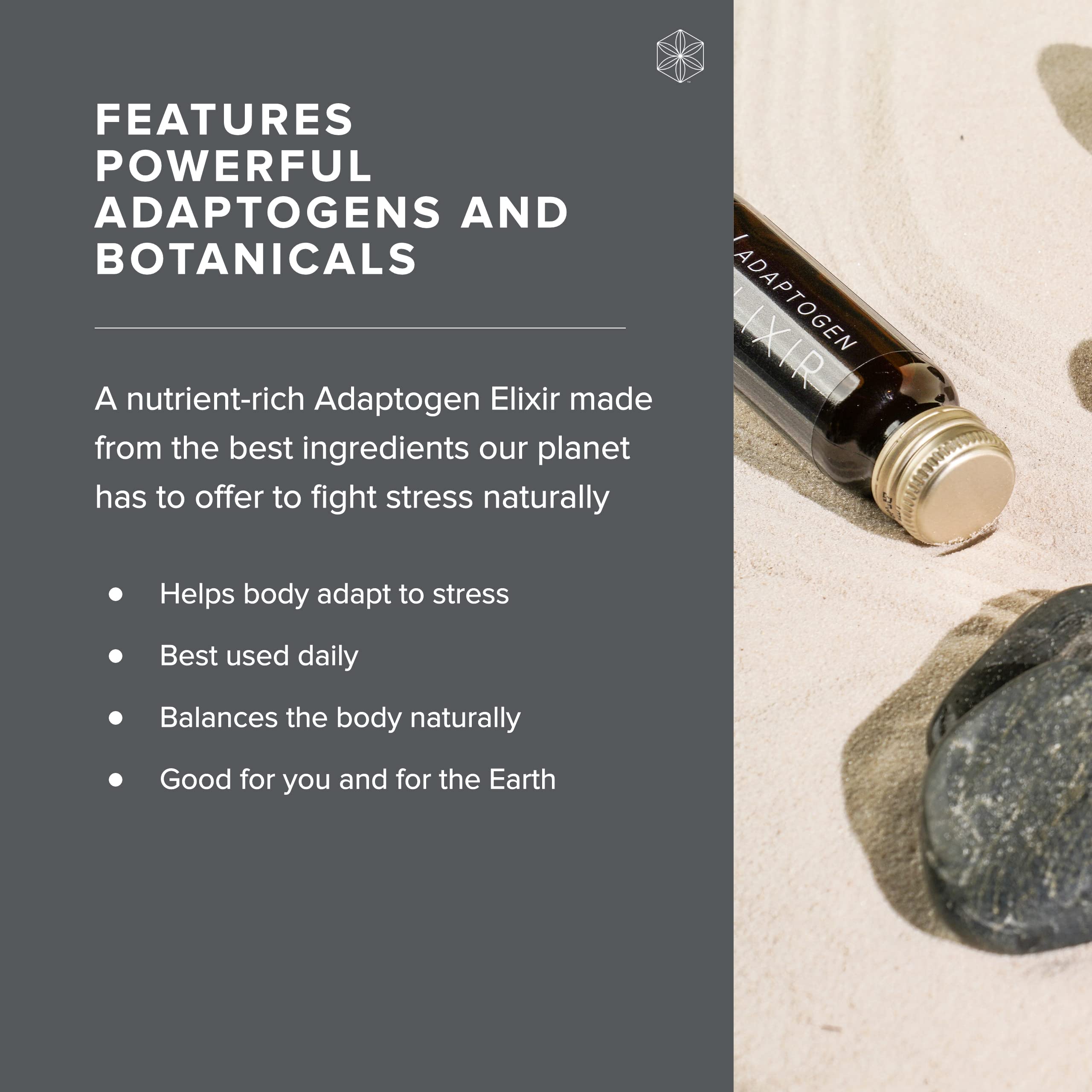 Isagenix Adaptogen Elixir liquid-pour captures a smooth sip for focus and calm
