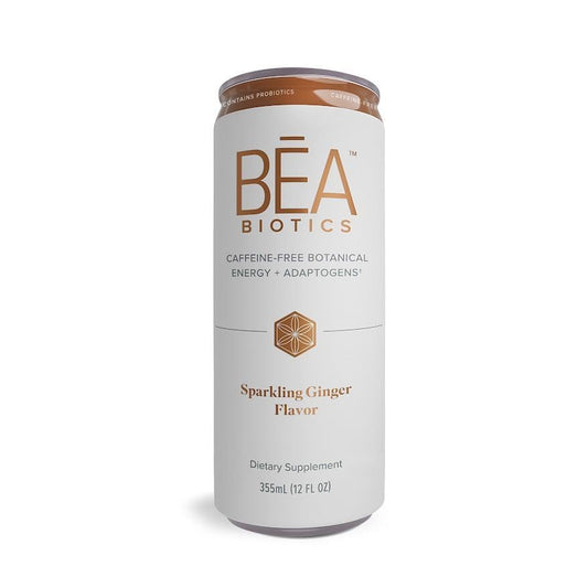 Isagenix BEA Biotics bottle with ginger sparkling energy