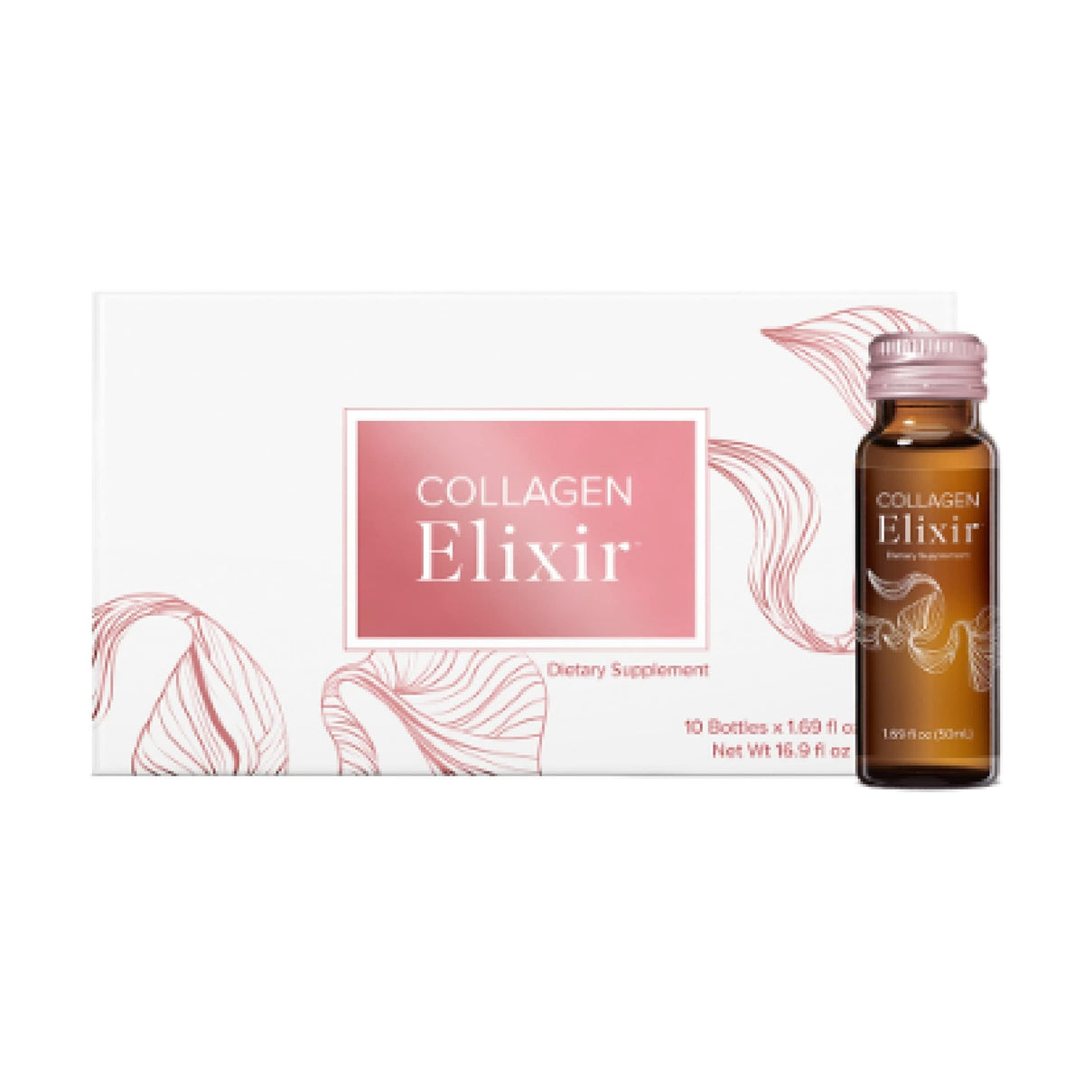 Isagenix Collagen Elixir bottle showcases a 50 mL serving for daily skin support