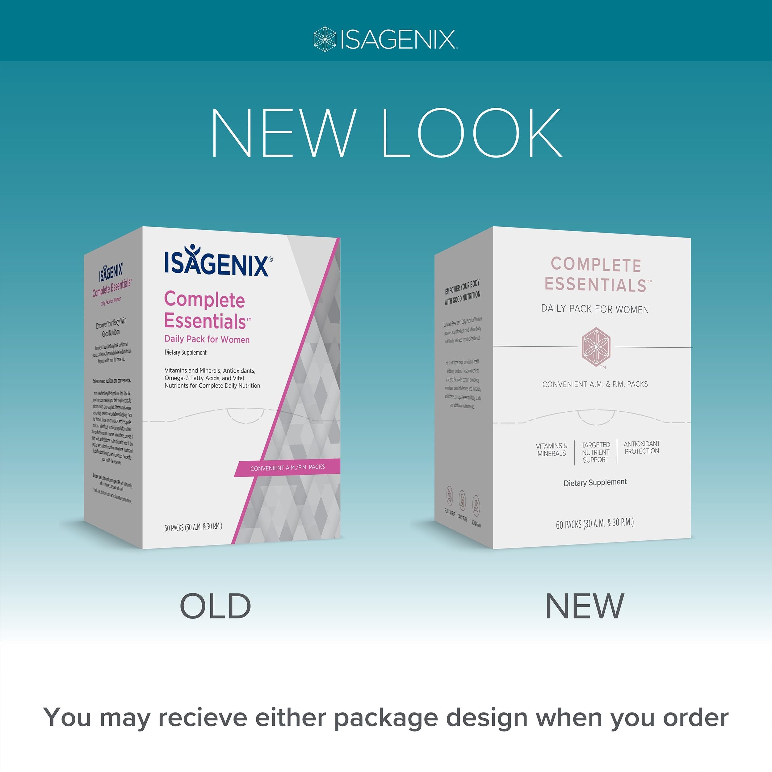 Isagenix Complete Essentials Daily Pack Women foil packets close-up for convenient use