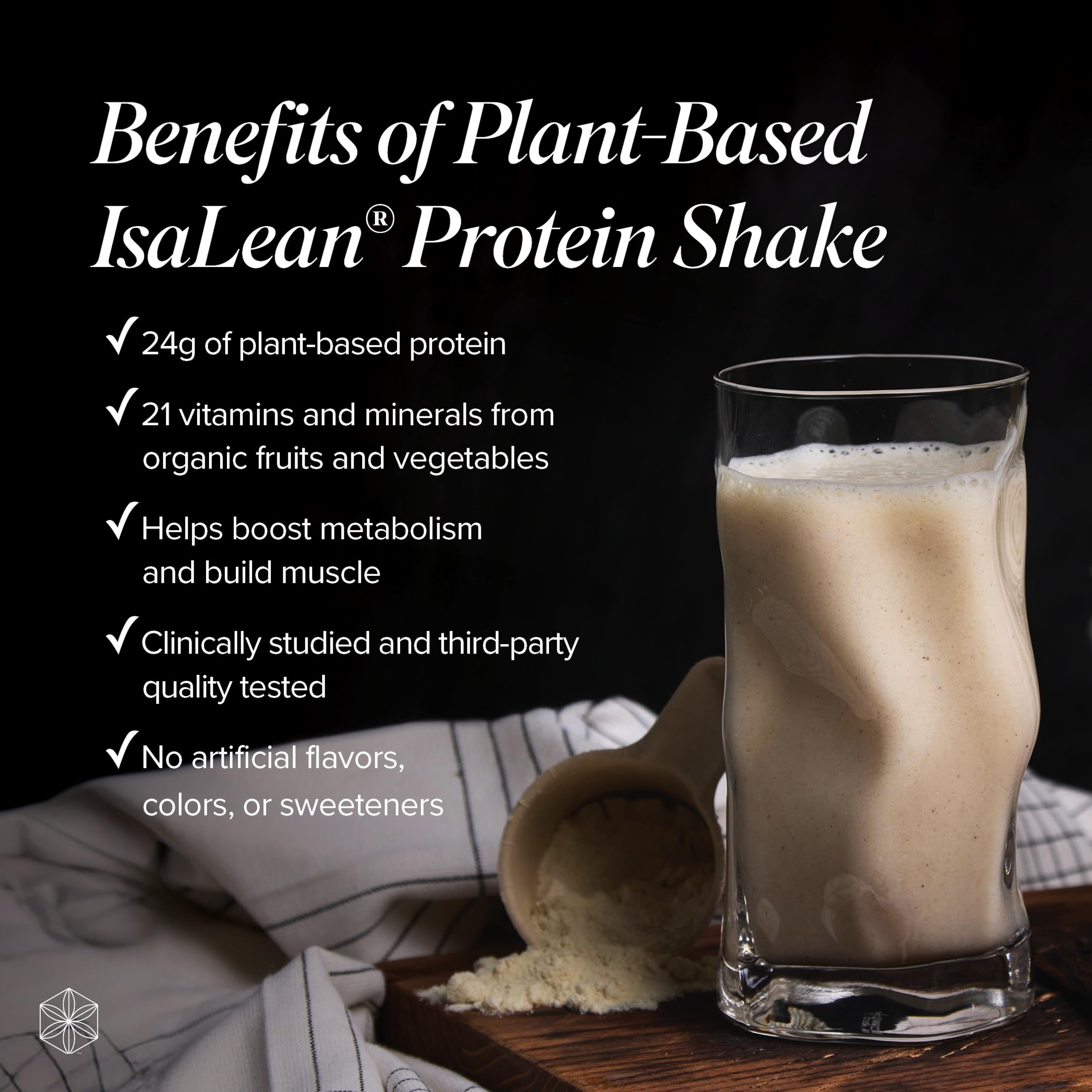 Gluten-free and soy-free formula label on IsaLean packaging.