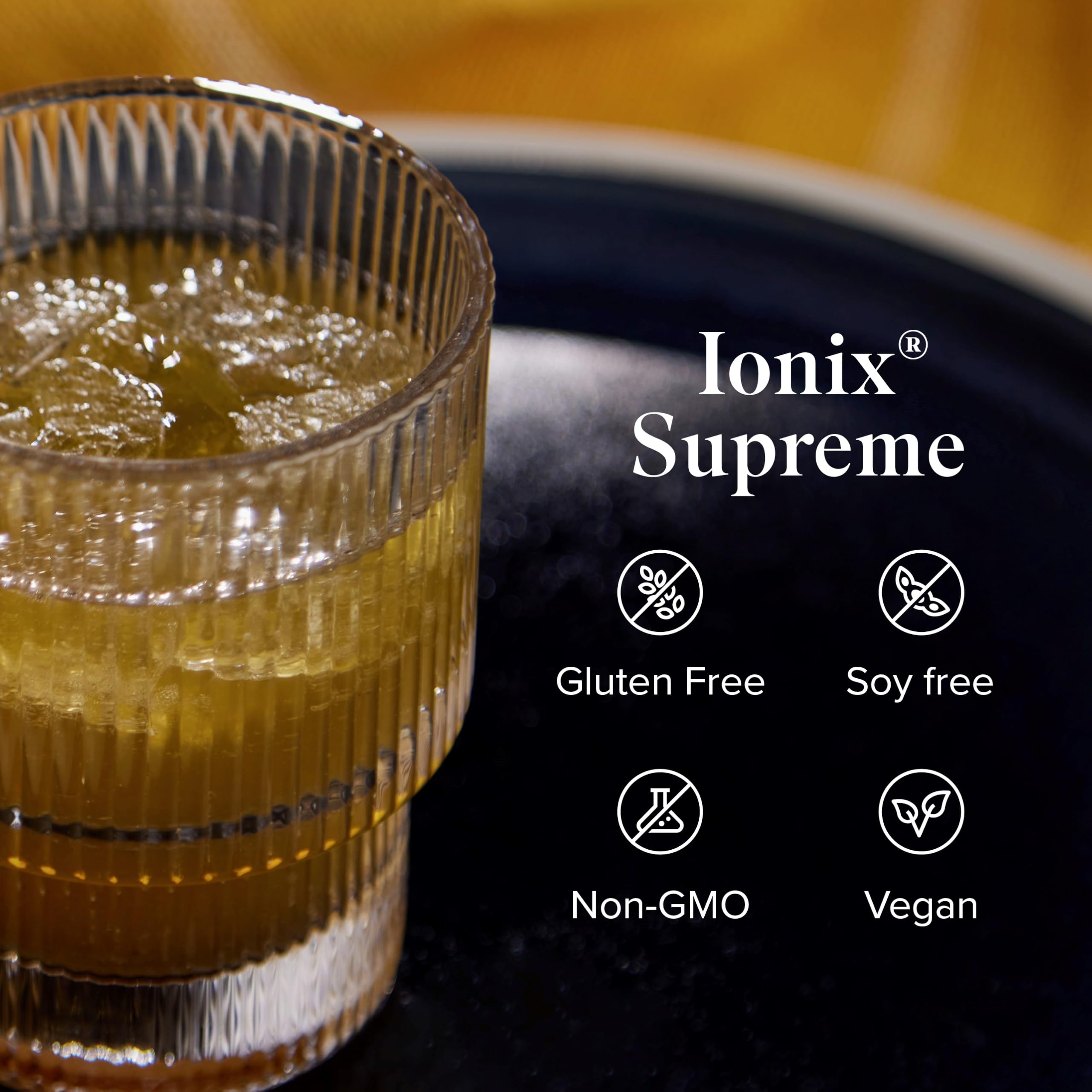 Pouring Ionix Supreme into a glass as a refreshing daily drink.