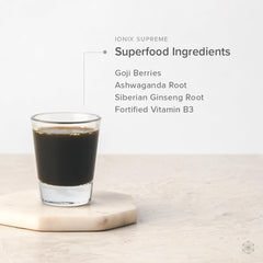 Close-up of Ionix Supreme powder texture and natural ingredients