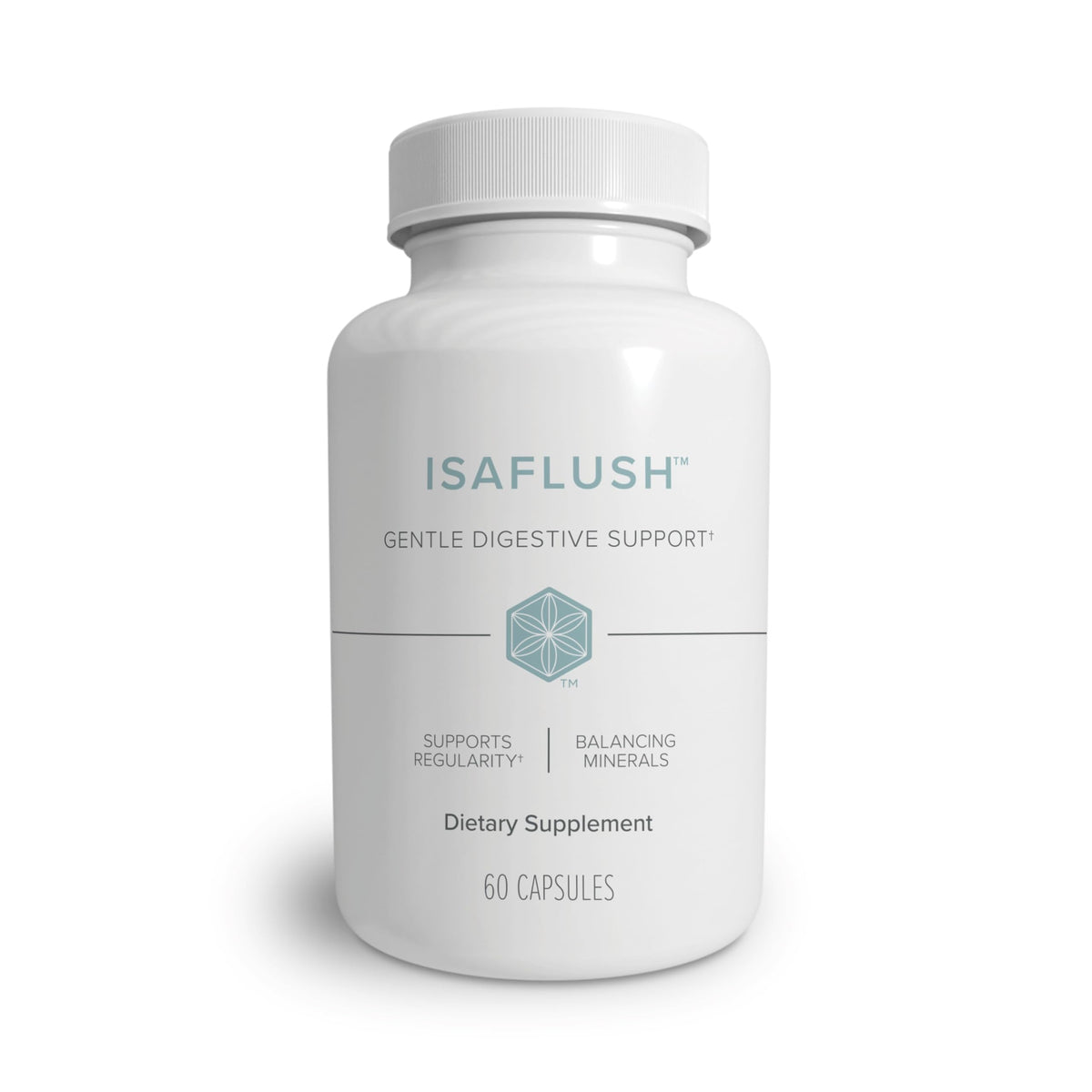 Isagenix IsaFlush bottle label shows gentle digestive support and daily wellness.