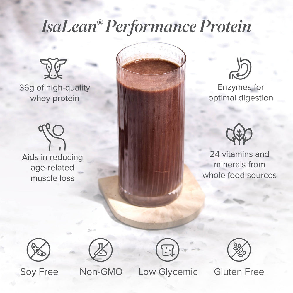 Close-up of IsaLean ingredients, emphasizing plant-based vitamins and minerals.
