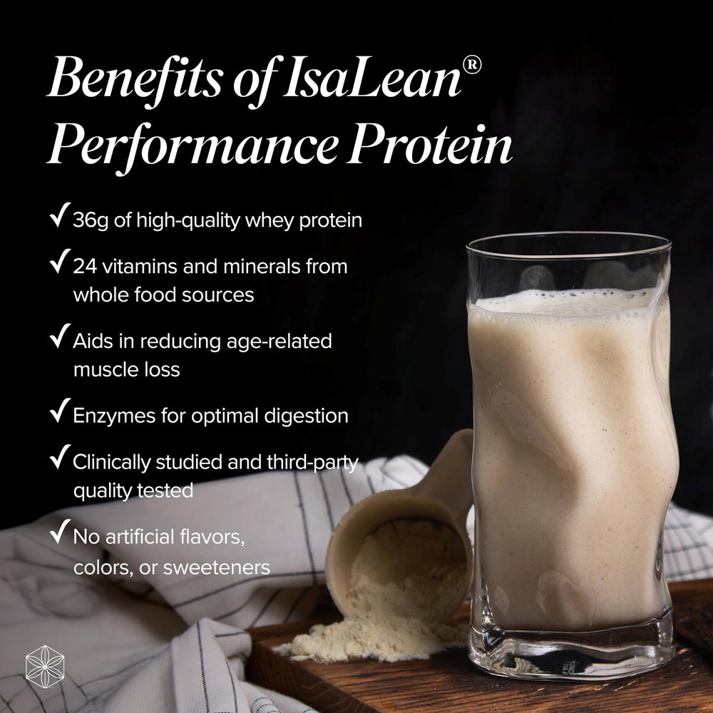 Vanilla IsaLean shake served in glass for balanced breakfast or post-workout.